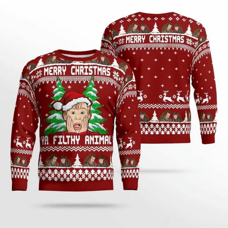 Merry Christmas Home Alone Ya Filthy Animal Ugly Sweater, Home Alone Ya Filthy Animal Christmas Sweater