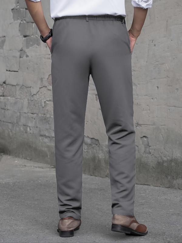 Men's Solid Button Fly Pocket Suit Pants, Business Formal Trousers for Work Office, Fashion Men's Bottoms for All Seasons