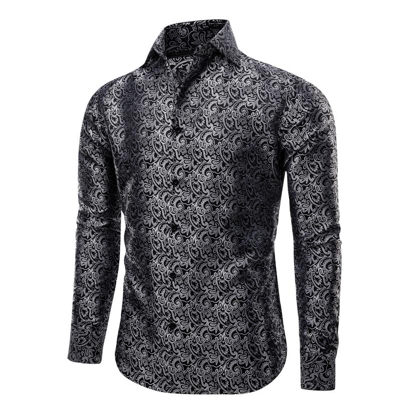 Self-Design Business Gentleman Men's Slim Long Sleeve Shirt Black Gray Floral Men's Button Down Shirt Simple Fashion Soft Party Menswear