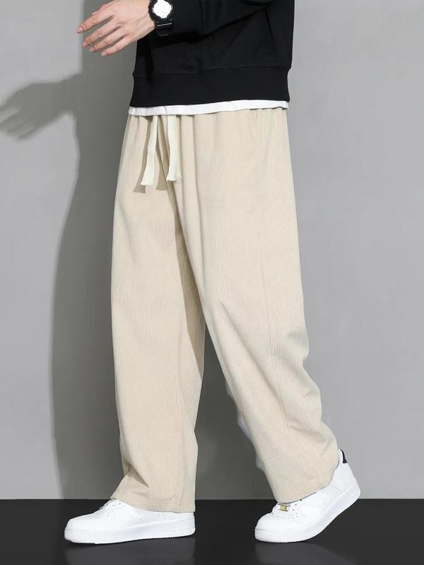 Men's Solid Corduroy Pants, Loose Casual Comfy Straight Leg Trousers for Fall & Winter, Men's Bottoms for Daily Wear