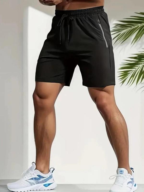 Men's Letter Print Zipper Pocket Drawstring Waist Shorts, Regular Fit Casual Elastic Waist Shorts for Daily Menswear, Men's Plain Bottoms for All Seasons