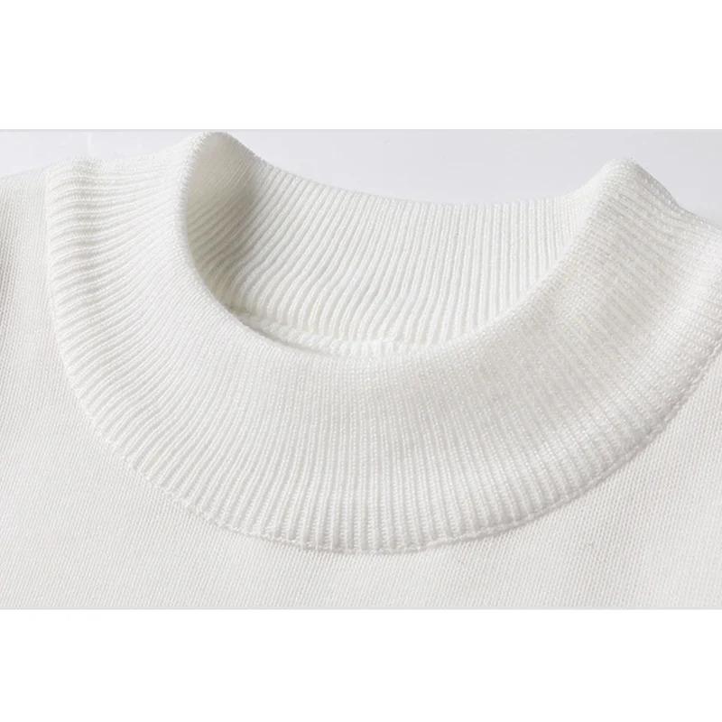 Winter New Men's Knitted Sweater with A Half High Collar Solid Color Plush and Warm Knitted Lining Top  Casual and Versatile Top