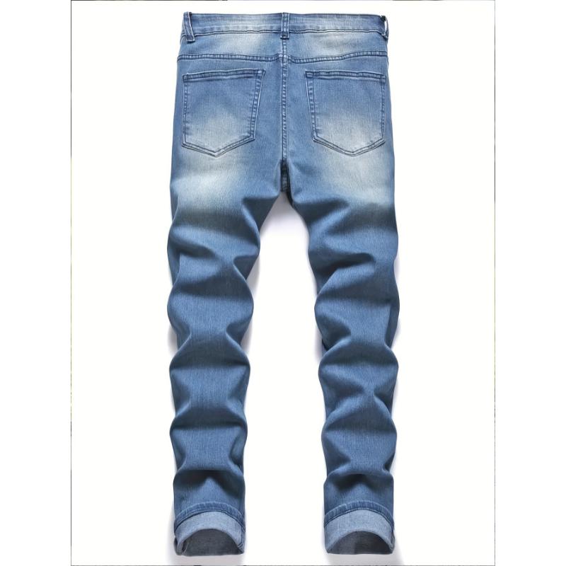 Chic Ripped Slim Fit Jeans, Men's Casual Street Style Stretch Jeans