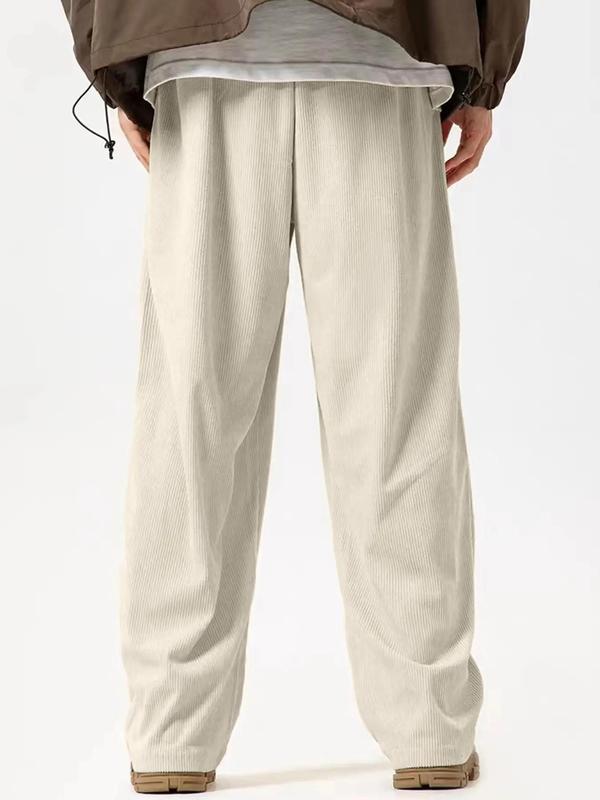 Men's Solid Corduroy Pants, Loose Casual Comfy Straight Leg Trousers for Fall & Winter, Men's Bottoms for Daily Wear