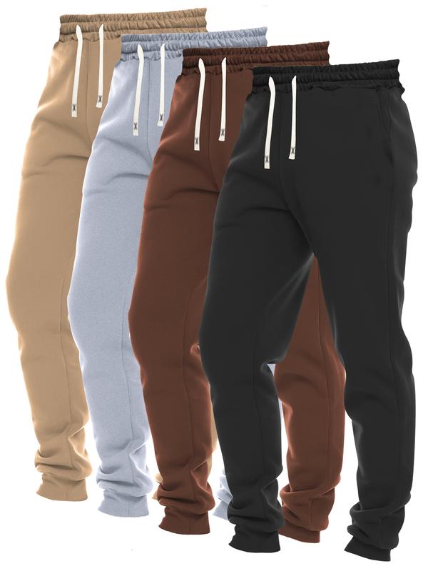 4 Pack Set Of Men's Casual Sweatpants, Regular Fit And Cuffed Trousers With Drawstring And Pockets, Versatile For Spring And Autumn Outdoors And Sports Wear