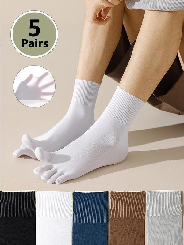 Men's 5 Pairs Solid Toe Socks, Breathable Comfortable Socks for Daily Wear, Multipack Knit Socks for Men, Casual Men's Socks & Hosiery