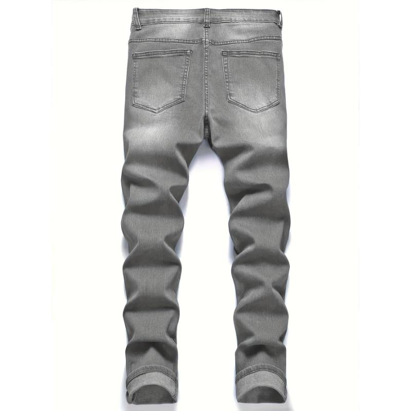 Chic Ripped Slim Fit Jeans, Men's Casual Street Style Stretch Jeans