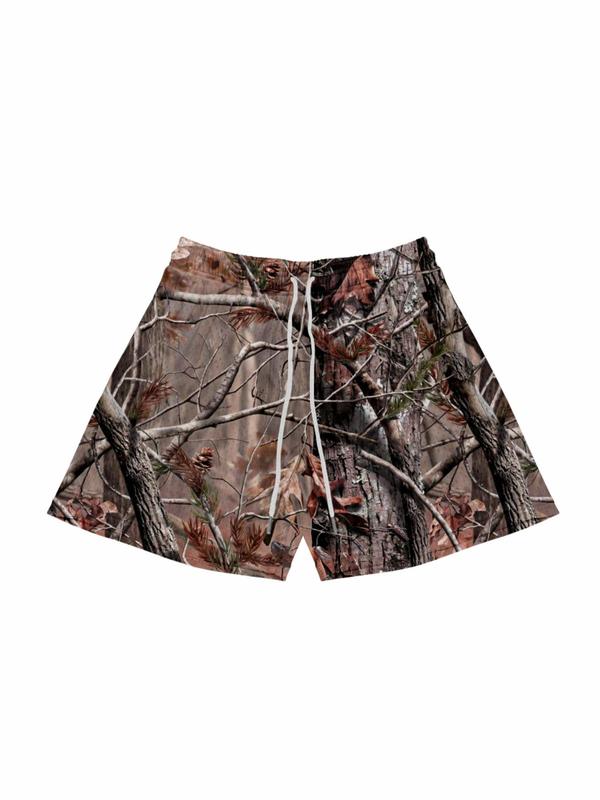 Men's Regular Fit All Over Print Drawstring Waist Track Shorts, Shorts for Men, Casual Comfy Breathable Hollow Out Shorts for Summer, Men's Bottoms for Daily Wear, Men Shorts Menswear Tropical Menswear Tropical