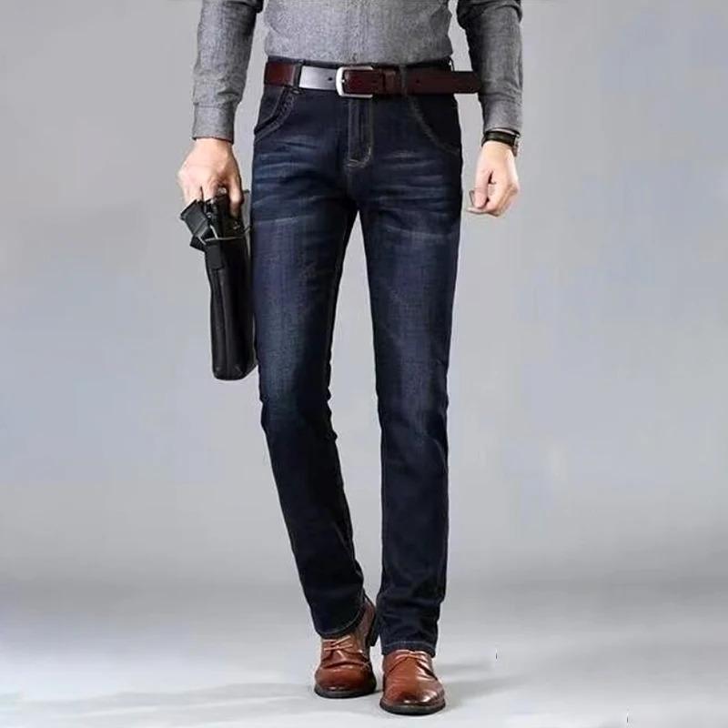 Men's straight leg loose elastic casual slim fit all fashion brand jeans 2024 spring and fall new long pants