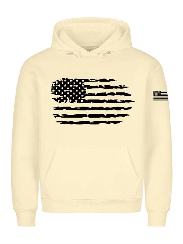 Men's American Flag Print Drawstring Hoodie, Casual Regular Fit Long Sleeve Pocket Hooded Sweatshirt for Fall & Winter, Men's Top for Daily Wear