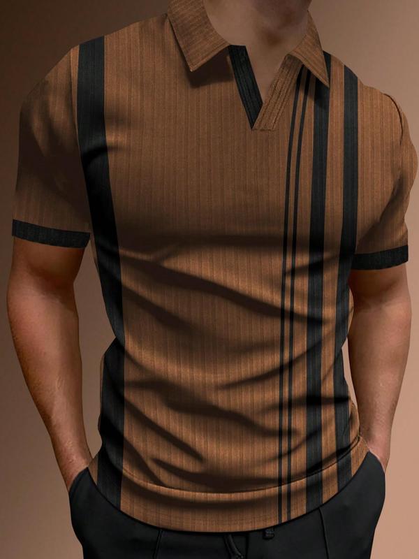 Men's Striped Print Polo Shirt, Casual Short Sleeve Collared Top for Summer, Fashion Men's Clothes for Daily Wear