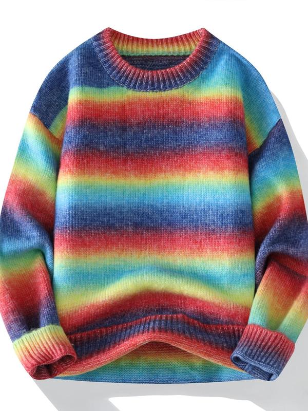 Men's Striped Print Round Neck Sweater, Regular Fit Casual Long Sleeve Crew Neck Jumper for Fall & Winter, Fashion Men's Knitwear for Daily Wear