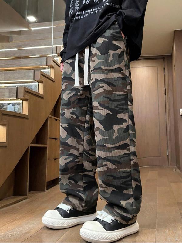 Men's Camo Print Drawstring Waist Sweatpants, Regular Fit Casual Comfy Pants for Fall & Winter, Men's Trousers for Daily Wear