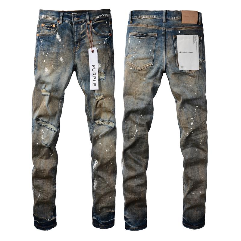 Purple-brand Men's Jeans Slim Fit Stretch Jeans Baggy Ripped Straight Skinny Denim Pants for Men Fashionable Biker Motocycle Holes Pants 2024