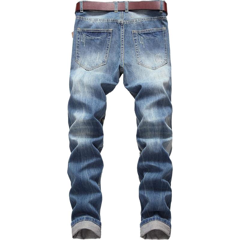 Men's Ripped Distressed Destroyed Slim Fit Straight Leg Denim Jeans