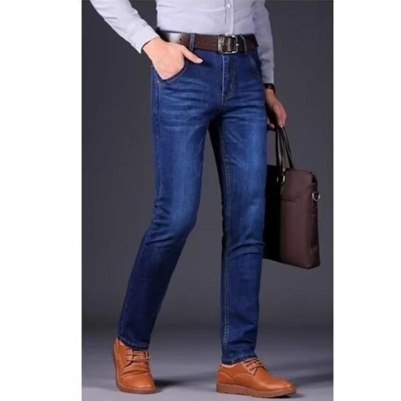 Men's straight leg loose elastic casual slim fit all fashion brand jeans 2024 spring and fall new long pants