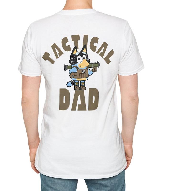 Bluey Dad Shirt - Military Dad - Gift for Toddler Dad - Bluey Shirt Dad - Bluey Shirt Adult - Tactical Dad - Bluey Dad - First Fathers Day Cotton Menswear Top Polyester