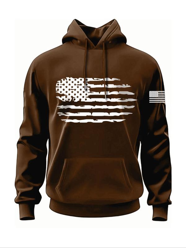 Men's American Flag Print Drawstring Hoodie, Casual Regular Fit Long Sleeve Pocket Hooded Sweatshirt for Fall & Winter, Men's Top for Daily Wear