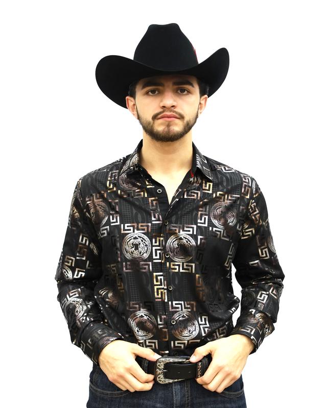 VS100L-FPMSFP-EB-05-03-BLACK- Men's Vaquero Signature Fashion Shirts Menswear