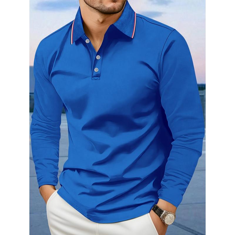 Long Sleeve Turn-Down Collar Polo Shirt for Men - Breathable Polyester Fabric, Perfect for Autumn and Winter Outdoor Activities - Comfortable and Versatile Casual Wear