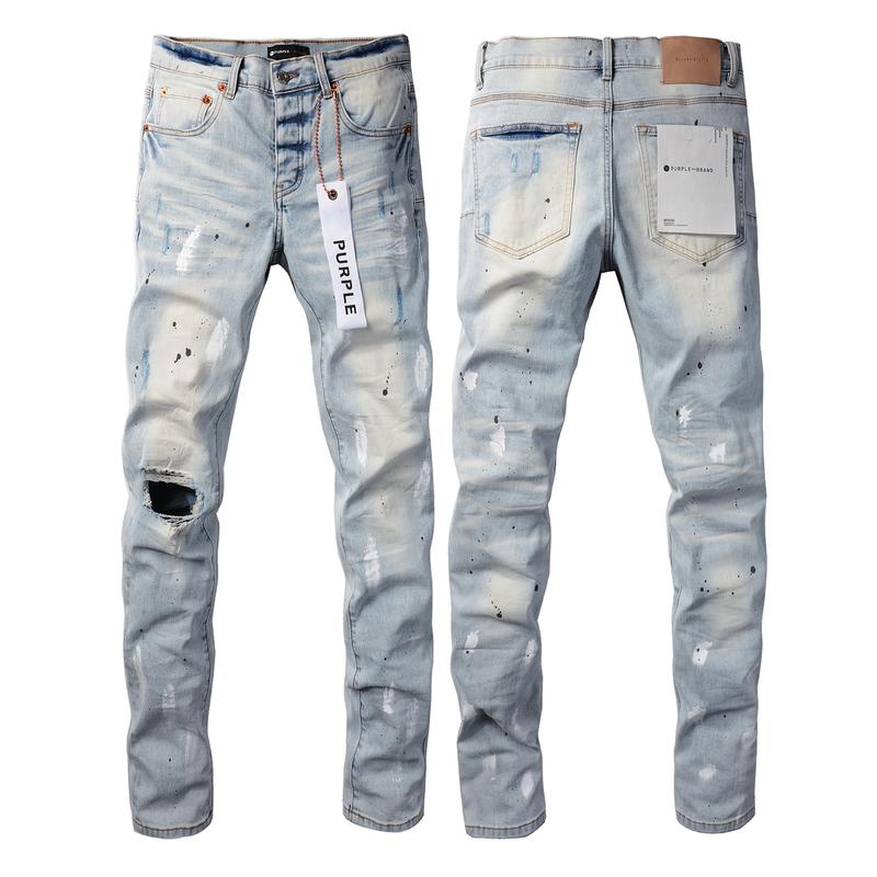 Purple-brand Men's Jeans Slim Fit Stretch Jeans Baggy Ripped Straight Skinny Denim Pants for Men Fashionable Biker Motocycle Holes Pants 2024