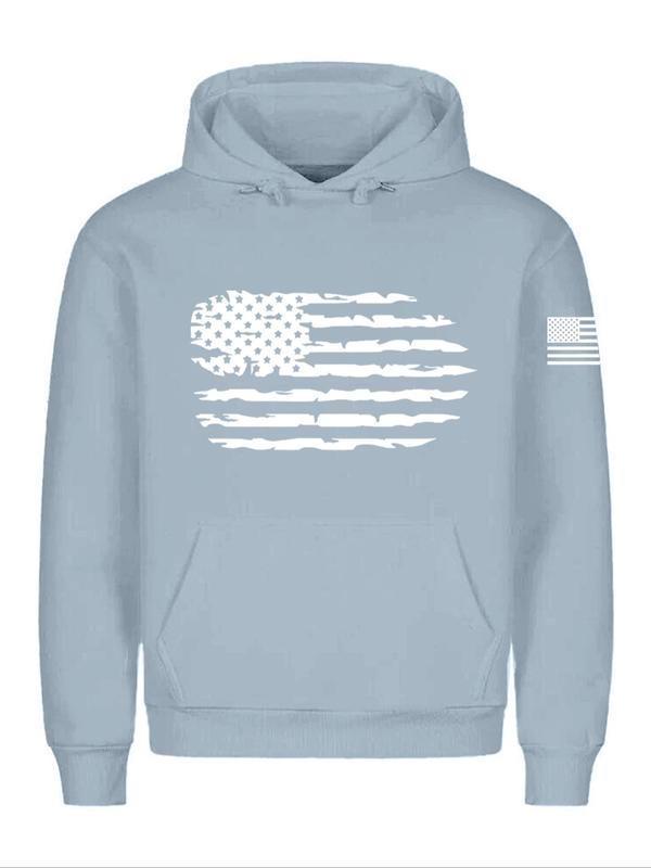 Men's American Flag Print Drawstring Hoodie, Casual Regular Fit Long Sleeve Pocket Hooded Sweatshirt for Fall & Winter, Men's Top for Daily Wear