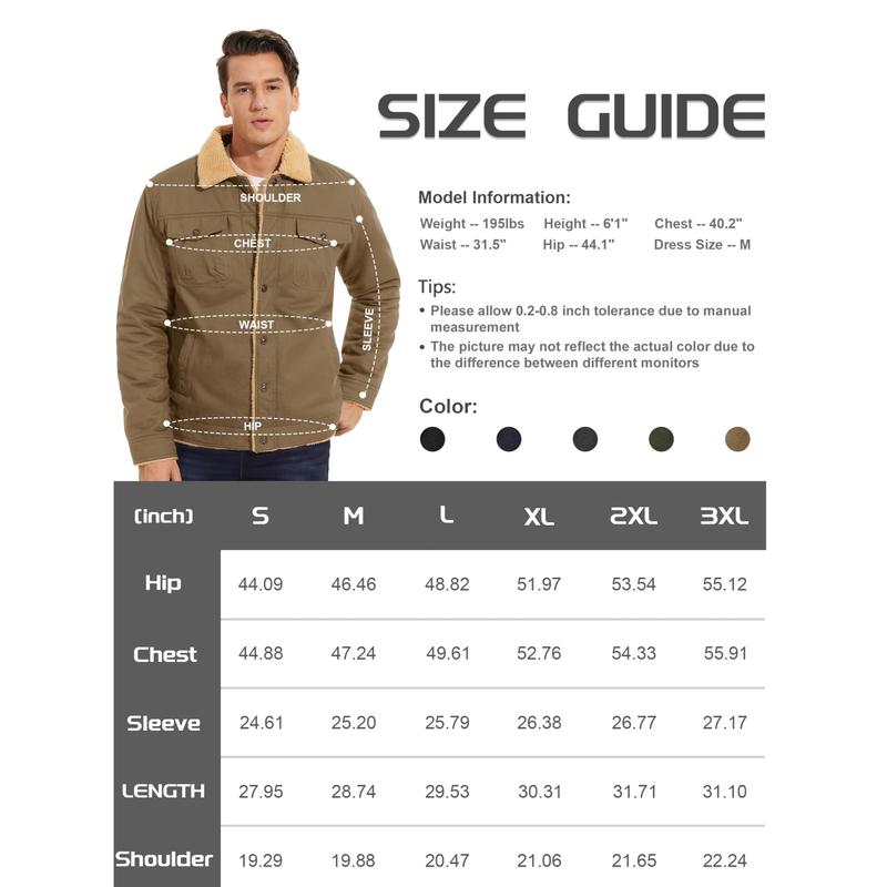 MAGCOMSEN Men's Winter Jacket Sherpa Lined Jacket Warm Trucker Coat Multi Pocket Casual Collared Menswear Tops