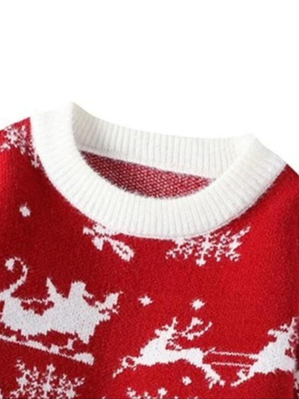  Men's Christmas Themed Drop Shoulder Sweater, Loose Casual Long Sleeve Round Neck Jumper for Fall & Winter, Fashion Men's Knitwear for Daily Wear