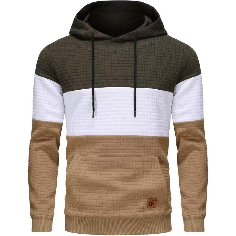 Men's Stylish Pullover Hoodies with Plaid Jacquard Design, Long Sleeves, a Drawstring, Hipster Style - These Are Casual Hooded Sweatshirts That Come with Convenient Kanga Pockets   Fashion Menswear plaid hoodie Kangaroo Mesh Sport Tops Longsleeves Vibe