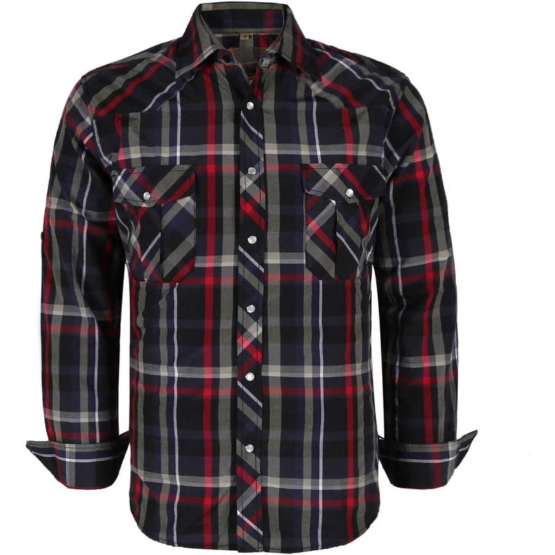 Men's Western Cowboy Long Sleeve Pearl Snap Casual Work Shirts