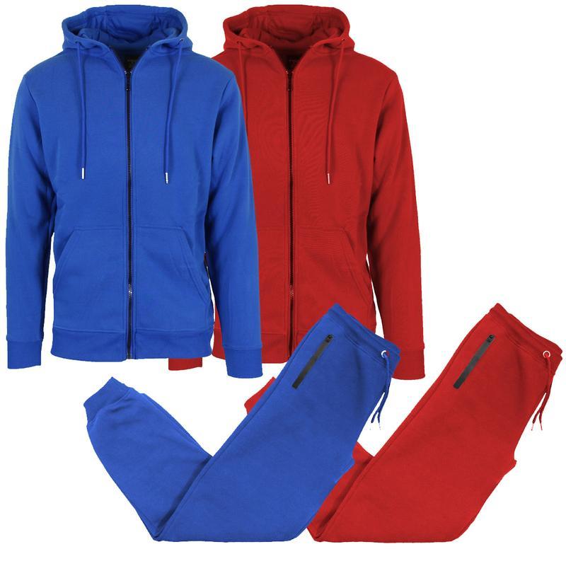 Men's 2-Pack Fleece-Lined Full Zip Hoodie & Jogger 2 Piece Sets