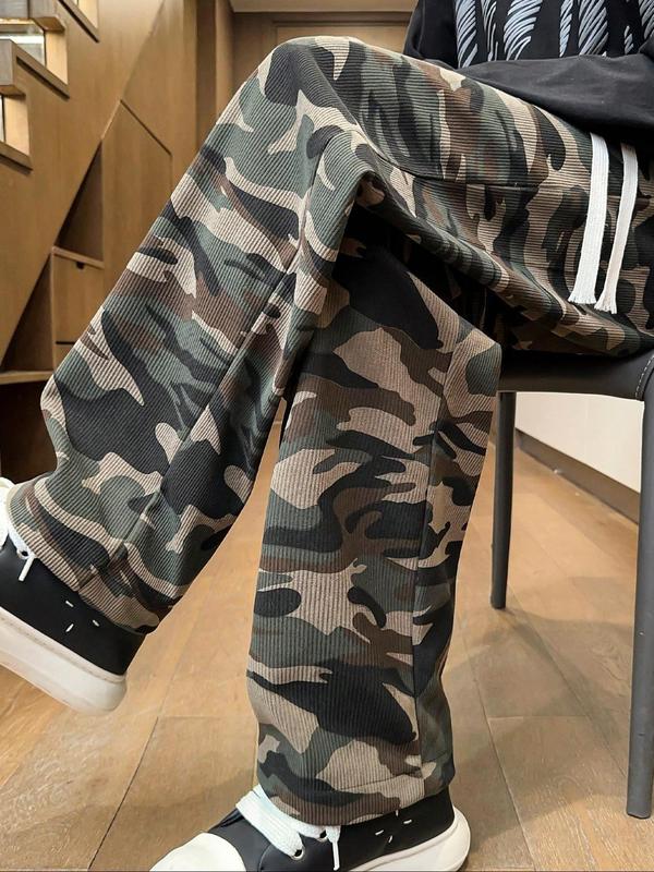 Men's Camo Print Drawstring Waist Sweatpants, Regular Fit Casual Comfy Pants for Fall & Winter, Men's Trousers for Daily Wear