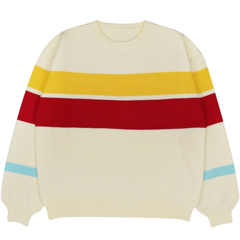 Steady Hands Yellow and Red Striped Cream Knit Sweater