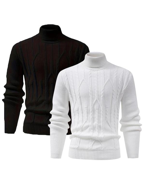 Men's Solid Turtle Neck Sweater, Loose Casual Long Sleeve Jumper for Fall & Winter, Men's Knitwear for Daily Wear