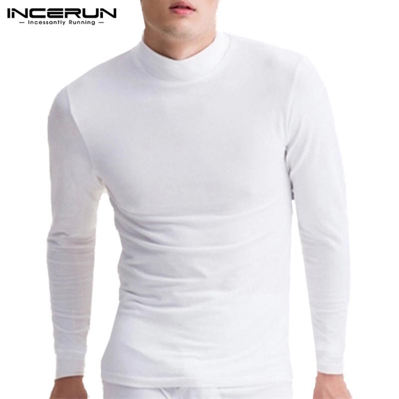 INCERUN Mens Long Sleeve Turtleneck Tops Sweater Shirts Solid Casual Skinny Pullover