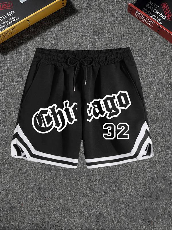 Men's Loose Letter Print Drawstring Waist Shorts, Casual Pocket Track Shorts for Summer, Fashion Men's Bottoms for Daily Wear