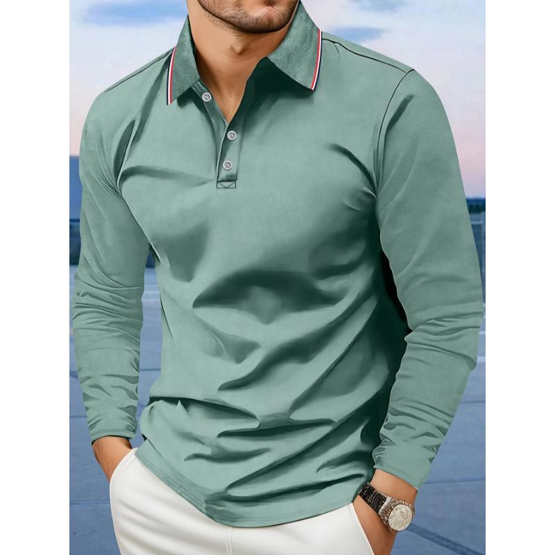 Long Sleeve Turn-Down Collar Polo Shirt for Men - Breathable Polyester Fabric, Perfect for Autumn and Winter Outdoor Activities - Comfortable and Versatile Casual Wear