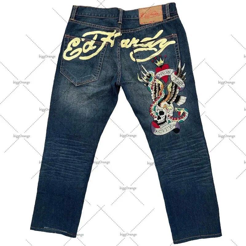 Street Jeans Men's Y2g Printed Hip Hop Straight Retro Loose Wide Leg Jeans