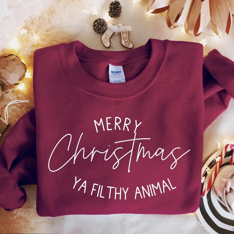 Merry Christmas Ya Filthy Animal Sweatshirt, Funny Christmas Shirt, Cute Winter Sweater, Holiday Sweaters, Merry Christmas Crewneck