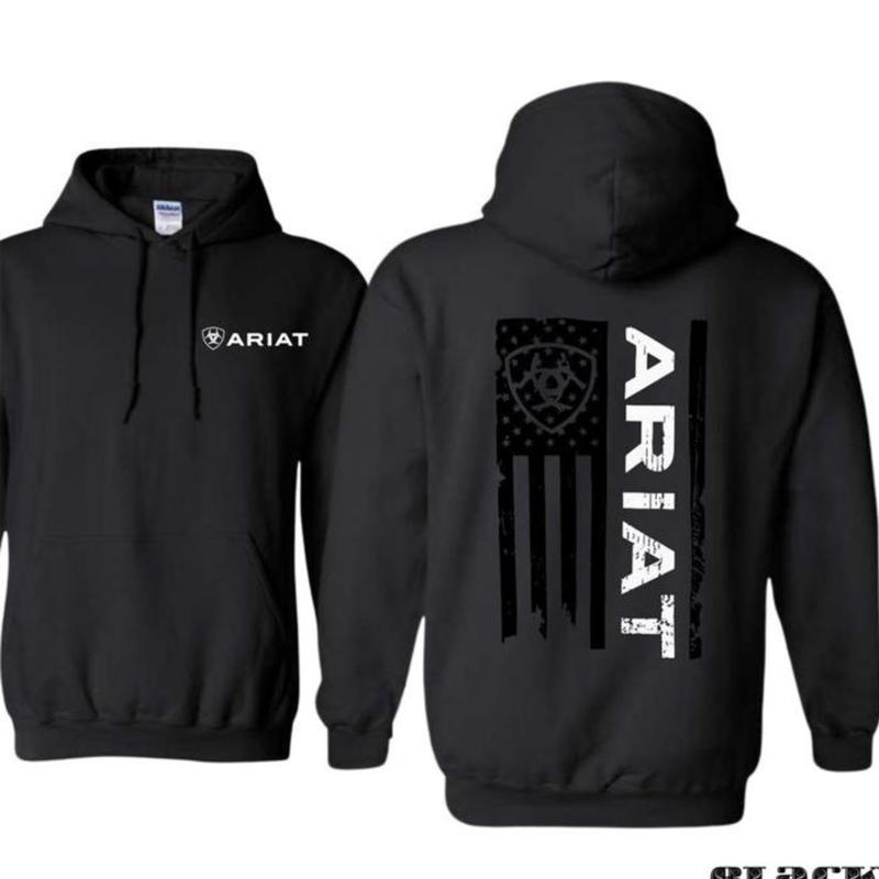 Ariat Hoodie - Classic American Flag Design with Bold Ariat Logo, Perfect for Western Lifestyle Enthusiasts, Comfortable Unisex Hoodie for Patriotic Style and Everyday Wear Menswear Sweaters