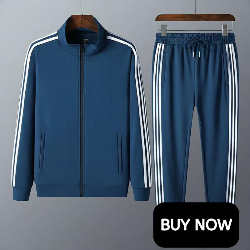 VINAMO Men's Jacket and Track Pants Set - Slim Fit Three Stripes Casual Outdoor Running Sweatshirt and Pants for Spring and Autumn