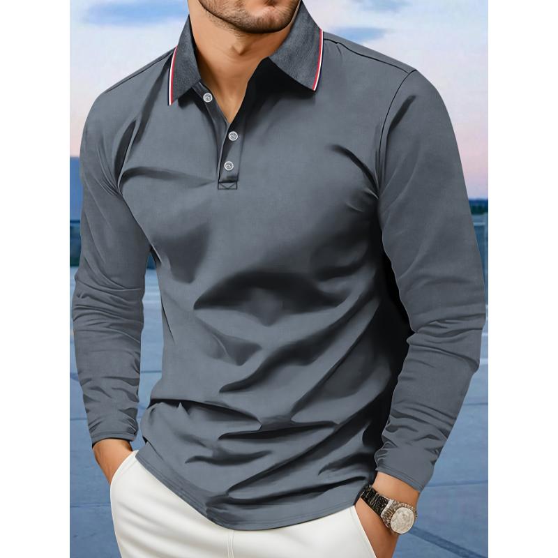 Long Sleeve Turn-Down Collar Polo Shirt for Men - Breathable Polyester Fabric, Perfect for Autumn and Winter Outdoor Activities - Comfortable and Versatile Casual Wear