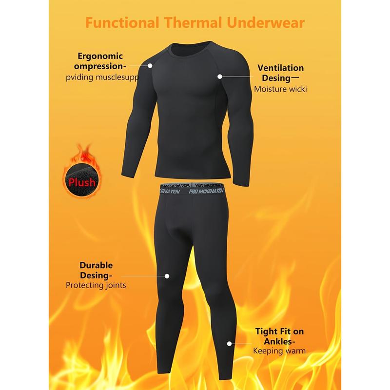 2 Pieces High-Performance Men's Thermal Underwear Set - Premium Long Sleeve Plush Sports Compression Base Layer Top & Bottom for Running, Yoga, Training, Hiking & Outdoor Sports - Breathable, Ultra-Stretchy, Moisture-Wicking