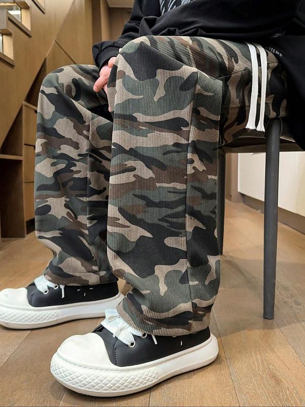 Men's Camo Print Drawstring Waist Sweatpants, Regular Fit Casual Comfy Pants for Fall & Winter, Men's Trousers for Daily Wear