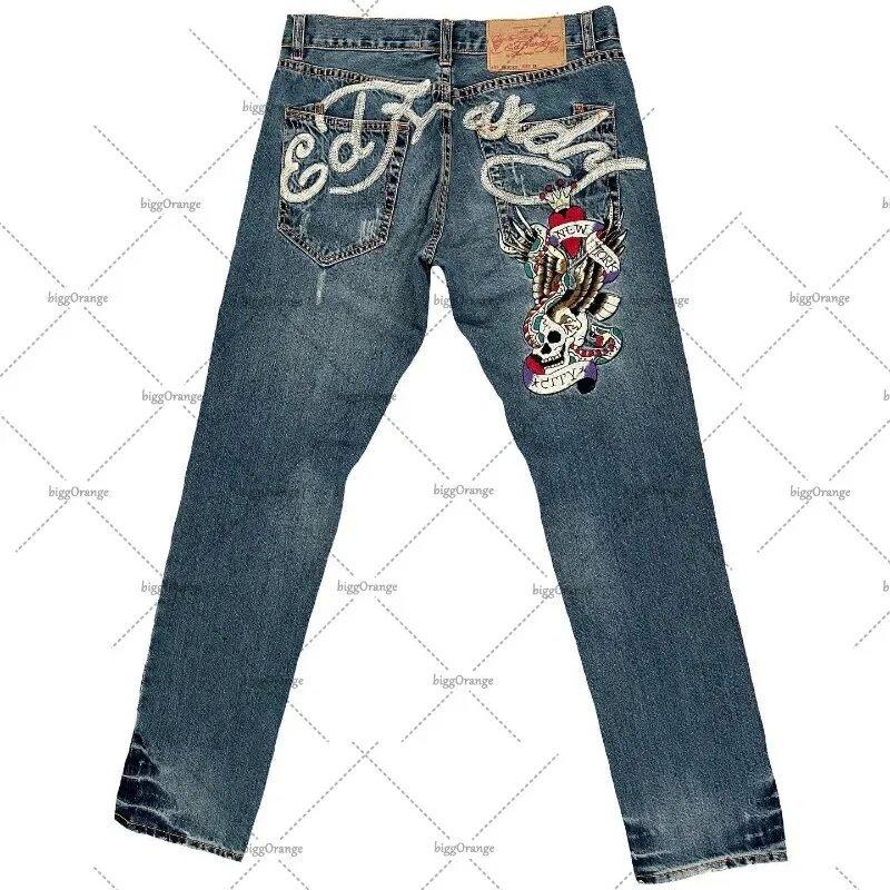 Street Jeans Men's Y2g Printed Hip Hop Straight Retro Loose Wide Leg Jeans