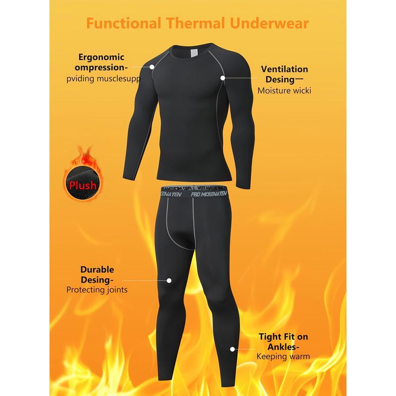 2 Pieces High-Performance Men's Thermal Underwear Set - Premium Long Sleeve Plush Sports Compression Base Layer Top & Bottom for Running, Yoga, Training, Hiking & Outdoor Sports - Breathable, Ultra-Stretchy, Moisture-Wicking