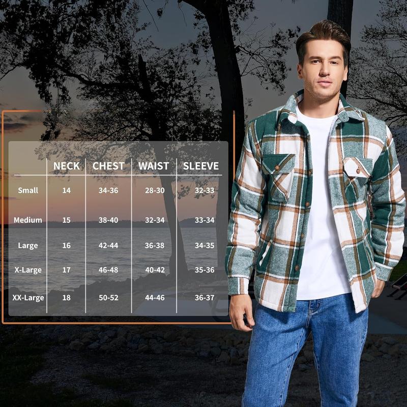 Men's Cotton Flannel Shirt Jacket Fleece Lined Long Sleeve Plaid Shirt for Men