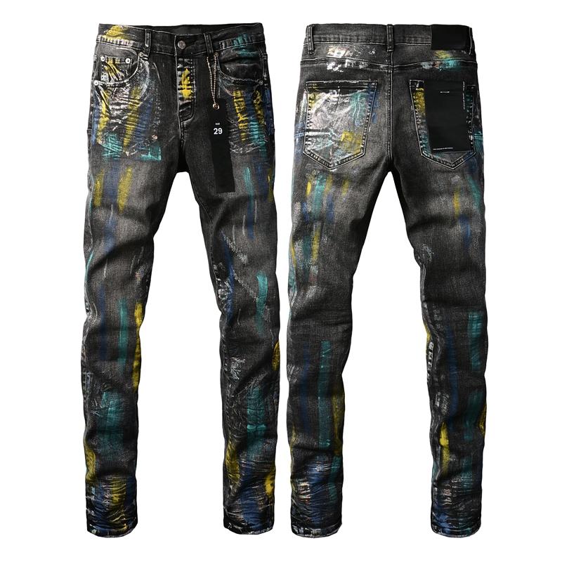 Purple-brand Men's Jeans Slim Fit Stretch Jeans Baggy Ripped Straight Skinny Denim Pants for Men Fashionable Biker Motocycle Holes Pants 2024