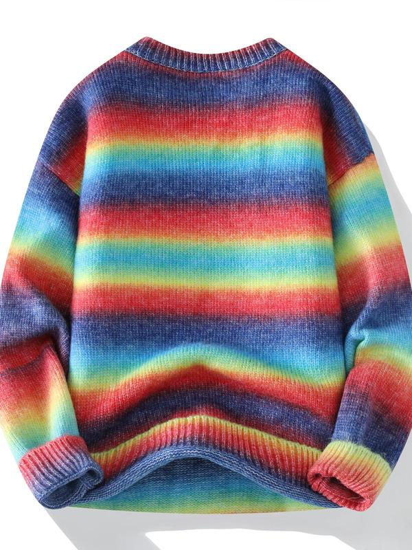 Men's Striped Print Round Neck Sweater, Regular Fit Casual Long Sleeve Crew Neck Jumper for Fall & Winter, Fashion Men's Knitwear for Daily Wear