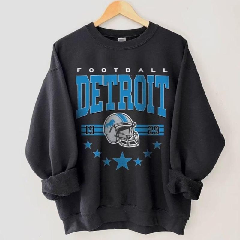 Detroit Football Shirt, 90s Vintage Detroit 1929 Football Sweatshirt, Lion T-Shirt, Detroit Sweatshirt, Lion Football Game Day Tshirt, Detroit Team Unisex Shirt Gift Football Fan Classic Collar Menswear Cotton Sweaters Tops